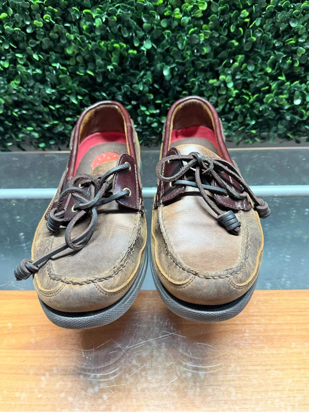 G.H. Bass & Co. Two-Tone Brown & Burgundy Leather Slip-On Boat Shoes